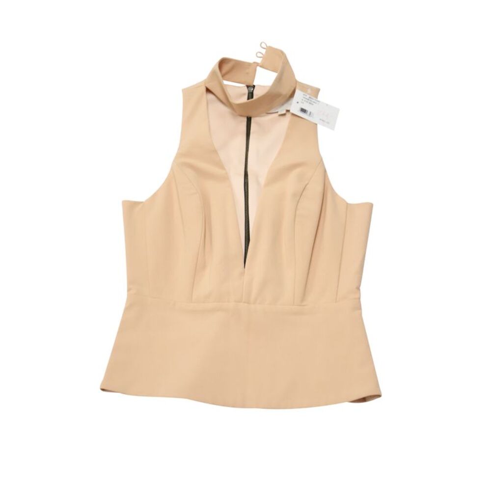 Michelle Mason Plunge Choker Sleeveless Top in Nude Polyester